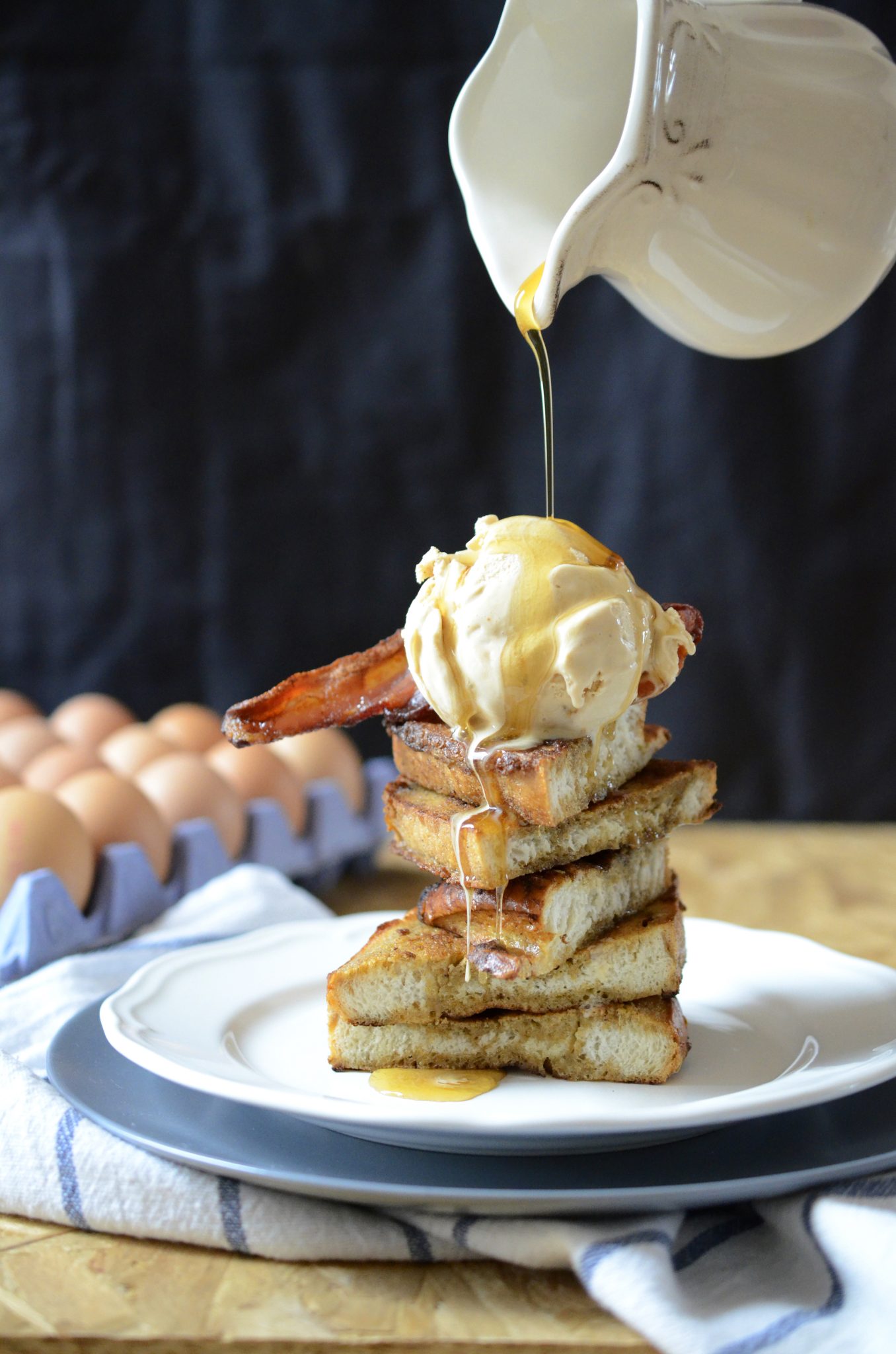 French toast with bacon and salted caramel ice cream Graham's Family