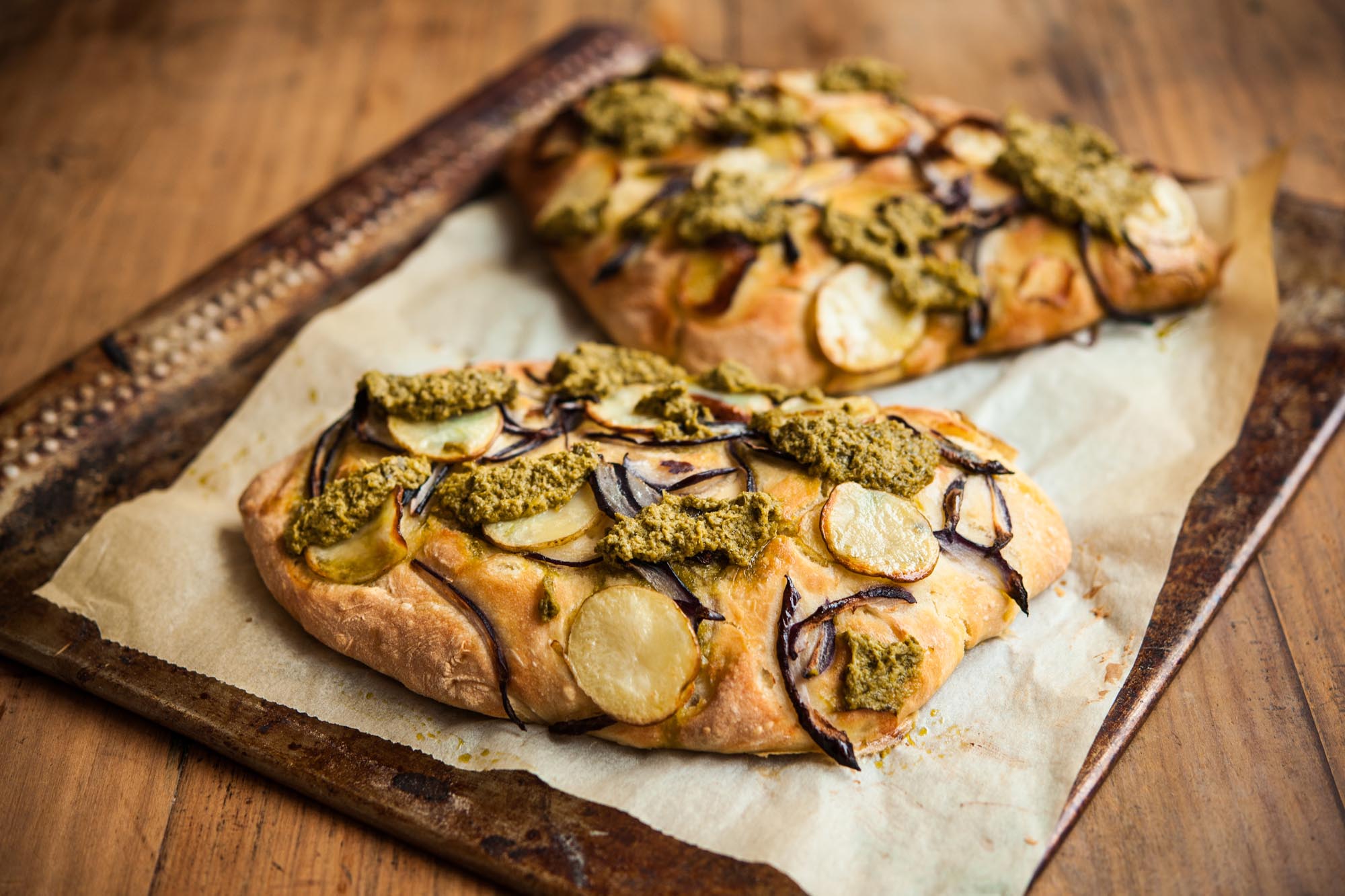 New Potato Red Onion and Pesto Flatbread Recipe - Graham's Family Dairy
